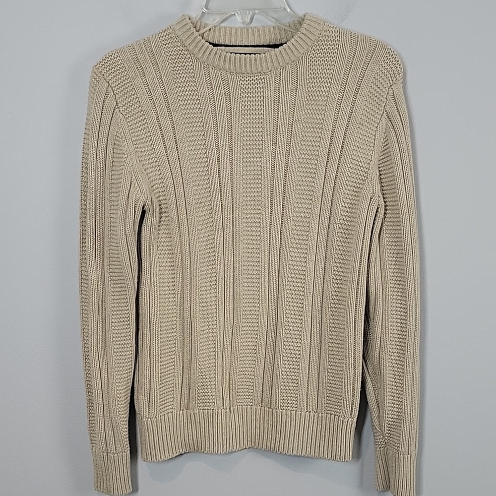 Tommy Hilfiger cream textured  knit sweater crew neck mens xs